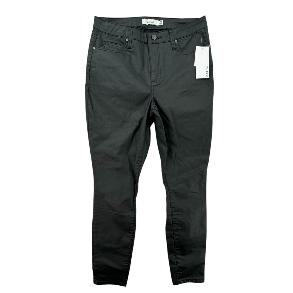 JustFab Coated Skinny Pants Womens 30 Black Stretch Mid Rise Jeans SY1829193-000